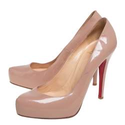 Pre Owned Christian Louboutin Beige Patent Leather Rolando Pumps Size 37.5
