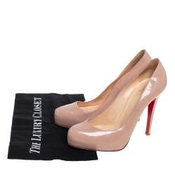 Pre Owned Christian Louboutin Beige Patent Leather Rolando Pumps Size 37.5