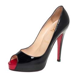 Pre Owned Christian Louboutin Black Patent Leather Very Prive  Pumps Size 37