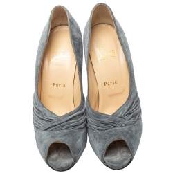 Pre Owned Christian Louboutin Grey Suede Lady Gres Peep Toe Pumps Size 40