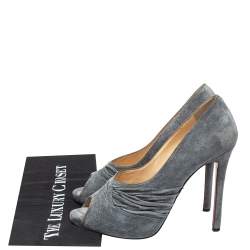 Pre Owned Christian Louboutin Grey Suede Lady Gres Peep Toe Pumps Size 40