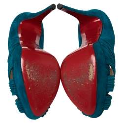 Pre Owned حذاء كعب عالي كريستيان لوبوتان أبورينا سويدي أزرق بنعل سميك ومقدمة مف توحة مقاس 39.5