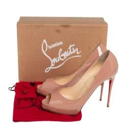 Pre Owned Christian Louboutin Beige Patent Leather New Very Prive Peep Toe Pumps Size 40