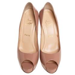 Pre Owned Christian Louboutin Beige Patent Leather New Very Prive Peep Toe Pumps Size 40