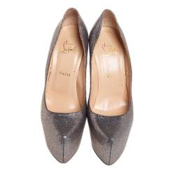 مملوكة مسبقًا حذاء كعب عالي كريستيان لوبوتان دافوديل جلد غليتر متعدد الألوان بنعل سميك مقاس 40