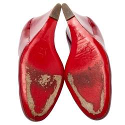 مملوكة مسبقًا حذاء كعب عالي كريستيان لوبوتان كعب روكي جلد لامع أحمر مقاس 39