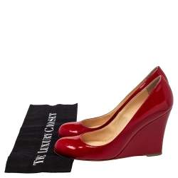 مملوكة مسبقًا حذاء كعب عالي كريستيان لوبوتان كعب روكي جلد لامع أحمر مقاس 39