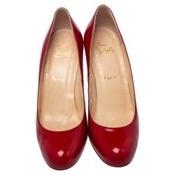 مملوكة مسبقًا حذاء كعب عالي كريستيان لوبوتان كعب روكي جلد لامع أحمر مقاس 39