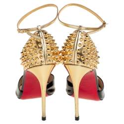 Pre Owned صندل كريستيان لوبوتان بينا سبايك جلد ذهبي/أسود بحزام للكاحل مقاس 38.5
