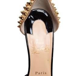 Pre Owned صندل كريستيان لوبوتان بينا سبايك جلد ذهبي/أسود بحزام للكاحل مقاس 38.5