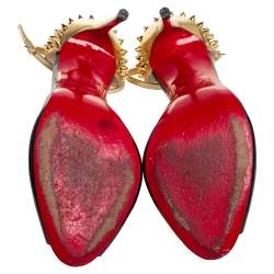 Pre Owned صندل كريستيان لوبوتان بينا سبايك جلد ذهبي/أسود بحزام للكاحل مقاس 38.5