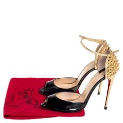 Pre Owned صندل كريستيان لوبوتان بينا سبايك جلد ذهبي/أسود بحزام للكاحل مقاس 38.5