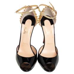 Pre Owned صندل كريستيان لوبوتان بينا سبايك جلد ذهبي/أسود بحزام للكاحل مقاس 38.5