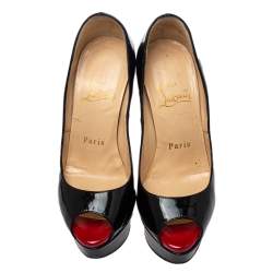 Christian Louboutin Black Patent Leather Lady Peep  Pumps Size 34