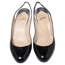 Pre Owned Christian Louboutin Black Patent Leather Bebe Fusee Wedge Sandals Size 38