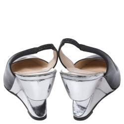 Pre Owned Christian Louboutin Black Patent Leather Bebe Fusee Wedge Sandals Size 38