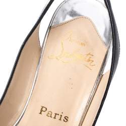 Pre Owned Christian Louboutin Black Patent Leather Bebe Fusee Wedge Sandals Size 38