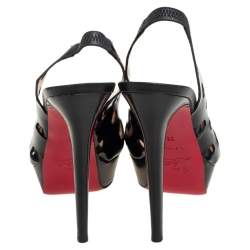 Pre Owned Christian Louboutin Black Patent Leather Ginza Platform Slingback Sandals Size 38