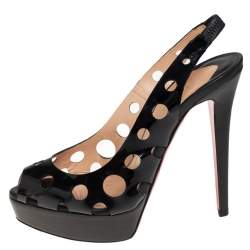 Pre Owned Christian Louboutin Black Patent Leather Ginza Platform Slingback Sandals Size 38