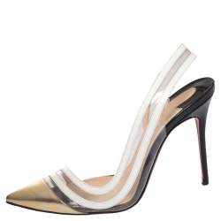 Pre Owned Christian Louboutin Tricolor Leather, Patent And PVC Paralili D'orsay Pumps Size 38