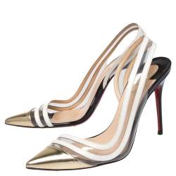 Pre Owned Christian Louboutin Tricolor Leather, Patent And PVC Paralili D'orsay Pumps Size 38