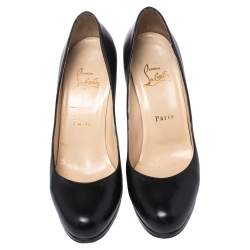 Pre Owned Christian Louboutin Black Leather New Simple Round Toe Pumps Size 37.5