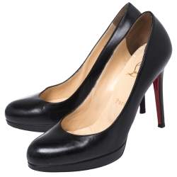 Pre Owned Christian Louboutin Black Leather New Simple Round Toe Pumps Size 37.5