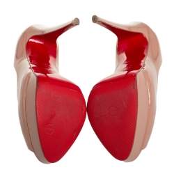 Pre Owned حذاء كعب عالي كريستيان لوبوتان ليدي جلد بيج لامع مقدمة مفتوحة مقاس 38