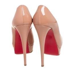 Pre Owned حذاء كعب عالي كريستيان لوبوتان ليدي جلد بيج لامع مقدمة مفتوحة مقاس 38