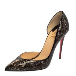 Christian Louboutin Black/Beige Laser Cut Patent Leather Iriza Pointed Toe D'orsay Pumps Size 38
