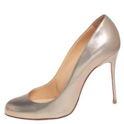 Pre Owned Christian Louboutin Gold Leather Simple Pumps Size 41