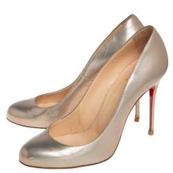Pre Owned Christian Louboutin Gold Leather Simple Pumps Size 41