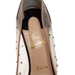 Pre Owned Christian Louboutin Black/Beige Mesh and Patent Leather Follies Strass Pointed Toe Pumps Size 39