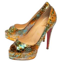 Christian Louboutin Multicolor  Python Leather Peep Toe Pumps Size 39