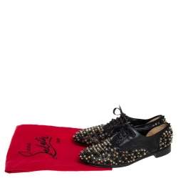 Pre Owned Christian Louboutin Black Leather 'Freddy' Spike Lace Up Oxfords Size 38