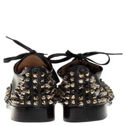 Pre Owned Christian Louboutin Black Leather 'Freddy' Spike Lace Up Oxfords Size 38