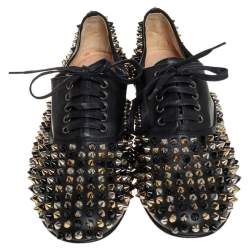 Pre Owned Christian Louboutin Black Leather 'Freddy' Spike Lace Up Oxfords Size 38