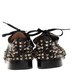 Pre Owned Christian Louboutin Black Leather 'Freddy' Spike Lace Up Oxfords Size 38