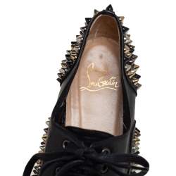 Pre Owned Christian Louboutin Black Leather 'Freddy' Spike Lace Up Oxfords Size 38