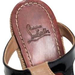 Christian Louboutin Black Patent Leather Cut Out Wedge Sandals Size 36