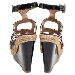 Christian Louboutin Black Patent Leather Cut Out Wedge Sandals Size 36