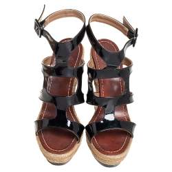Christian Louboutin Black Patent Leather Cut Out Wedge Sandals Size 36