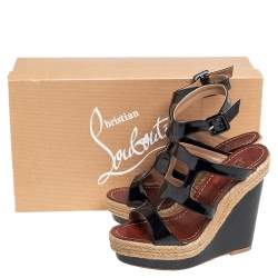 Christian Louboutin Black Patent Leather Cut Out Wedge Sandals Size 36