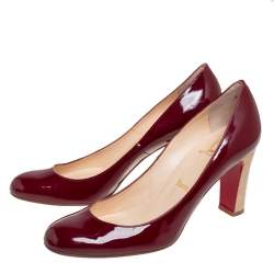 Pre Owned Christian Louboutin Burgundy Patent Leather Cadrilla Block Heel Pumps Size 40