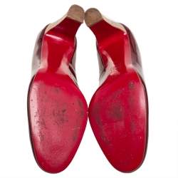 Pre Owned Christian Louboutin Burgundy Patent Leather Cadrilla Block Heel Pumps Size 40