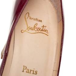 Pre Owned Christian Louboutin Burgundy Patent Leather Cadrilla Block Heel Pumps Size 40