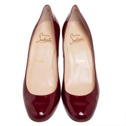 Pre Owned Christian Louboutin Burgundy Patent Leather Cadrilla Block Heel Pumps Size 40