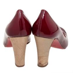 Pre Owned Christian Louboutin Burgundy Patent Leather Cadrilla Block Heel Pumps Size 40