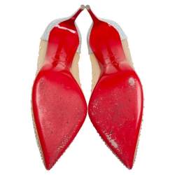 Pre Owned Christian Louboutin Silver Glitter And Mesh Follies Strass Pumps Size 38