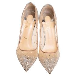 Pre Owned Christian Louboutin Silver Glitter And Mesh Follies Strass Pumps Size 38
